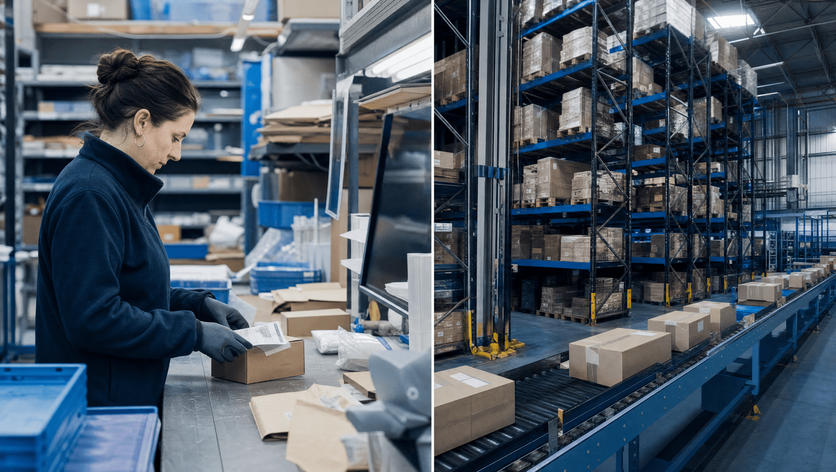 Prep center versus 3PL — two warehouse workflows side by side