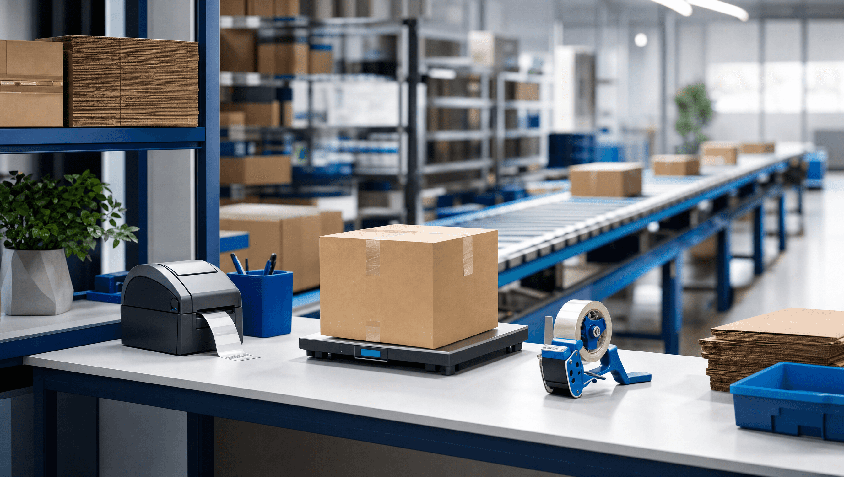 Fulfillment line — parcels on a conveyor